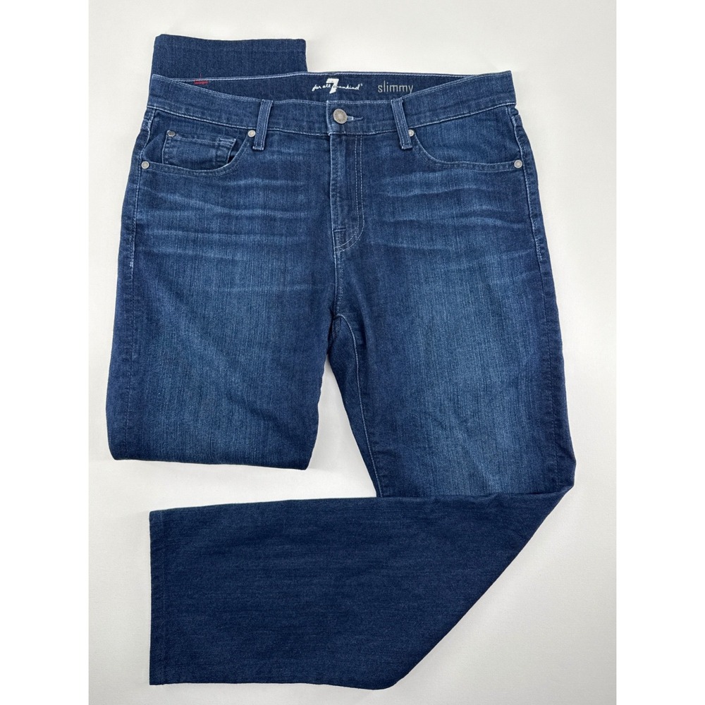 7 For All Mankind Slimmy Mens Dark Indigo Slim Straight Jeans 34 AT511834P